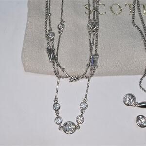 Kendra Scott Triple Strand Elegant Silver Jeweled Necklace New